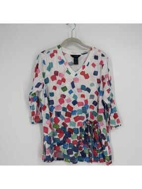 Ali Miles Top large PL artsy  button relaxed tunic blouse shirt lightweight work